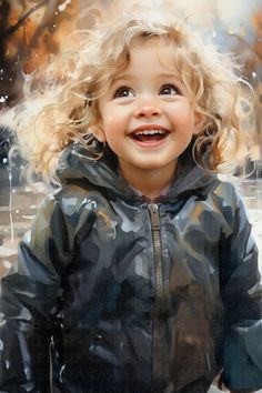 Printable Art Rainy Day Delight A Blond Toddler in A Coat Enjoying Daytime Drizzle Children Art Watercolor Art - Etsy Painting People, 수채화 그림, Kids Portraits, Watercolor Portraits, Malbec, Art Watercolor, Portrait Drawing, Portrait Art, 그림 그리기