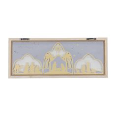 the nativity scene is framed in wood