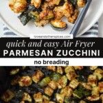 an image of some food that is on a plate and in a bowl with the words quick and easy air fryer parmesan zucchini