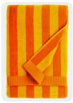 an orange and yellow striped towel on a white background