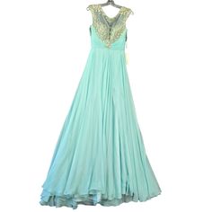 New Macduggal Women's Dress Size 4 Blueish-Green Light Aqua Maxi Formal Chiffon Preppy Glitzy Beaded Bodice Classic Aline Sleeveless Lightly Padded Prom Zip Msrp $325 Actual Sizes May Differ From Manufacturer's Label. We Do Our Best To Examine, Describe, Measure And Photograph As Accurately As Possible. Remember Different Lighting Scenarios May Cause Color Variations; Also Consider Measurements As Approximations. To Help Achieve A Great Fit, Measure One Of Your Favorite Garments And Compare To I Lighting Scenarios, Blueish Green, Beaded Chiffon, Beaded Bodice, Full Length Dress, Light Aqua, Blue Maxi, Mac Duggal, Green Light