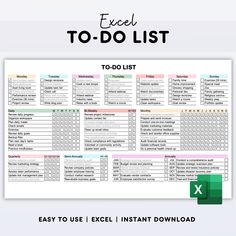 the excel to - do list is shown with text overlaying it and an image of