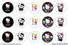 the hello kitty stickers are all different colors and sizes, but one is black