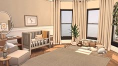 a baby's room is shown with lots of furniture and decor on the floor