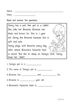 the worksheet for reading and writing about animals, including an animal's name