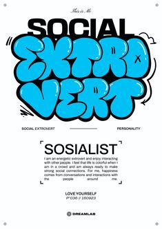 a poster with the words social art and graffiti written in blue ink on white paper