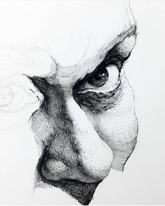 a black and white drawing of a man's face