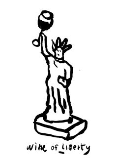 a black and white drawing of a statue with the words wine of liberty on it