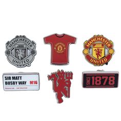 four different manchester and manchester united badges