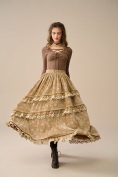 Step back in time with our Victorian Style Skirt, where every stitch reflects exceptional craftsmanship. Revel in the elegance of this skirt adorned with a graceful flare that flows seamlessly as you walk or dance, creating a captivating presence at the Renaissance Festival or any historical event.  You'll be pleased with these ruffles. Why not pair it with a simple, casual blouse and let this skirt be the focal point of your look. 【Fabric】 Plum/brown: 100%Linen, around 200g/gram. Medium weight. Wheat/Black: 100% Velvet 【Size】 *SIZE XS waist: 26"/ 65 cm *SIZE S waist: 27"/ 70 cm *SIZE M waist: 29/ 75 cm *SIZE L waist: 31.5" / 80 cm SIZE XL Waist: 33"/ 85cm SIZE XXL waist : 35" / 90 cm SIZE 3XL waist : 37" / 95 cm Vintage Dresses With Ruffles And Long Skirt, Bohemian Dress With Lace Trim Skirt, Long Lace Dress With Ruffled Skirt, Lace Victorian Dress With Historical Design For Vintage Events, Lace Victorian Dress For Vintage Events, Vintage Long Dress With Lined Skirt, Vintage Long Skirt Dress With Lined Skirt, Fitted Full Skirt Victorian Dress In Vintage Style, Fitted Vintage Victorian Dress With Full Skirt