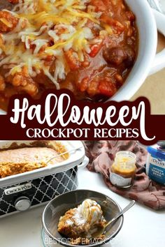 this is a collage of halloween crockpot recipes