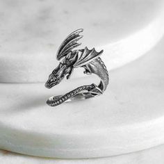 Sterling Silver Detailed Dragon Wrap Around Ring 21 x 21 x 4 mm This item will be ready for shipping September 30, 2024 Dragon Accessories, Dragon Ring, Monogram Jewelry, Linking Rings, Silver Dragon, Feather Charms, A Dragon, Birthstone Charms, Recycled Sterling Silver