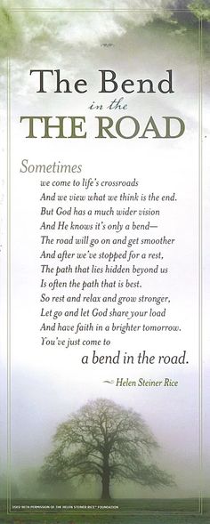 the bend in the road poem with an image of a tree and clouds behind it