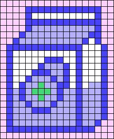 a blue and purple pixellated pattern with a green dot