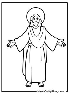 the jesus is standing with his arms outstretched and hands out, in black and white