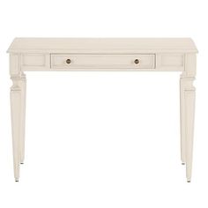 a white table with two drawers on the top and one drawer at the bottom,