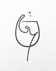 a black and white drawing of a wine glass with the letter g on it's side