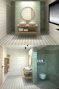 two pictures of the same bathroom in different rooms