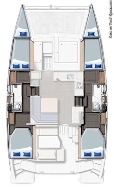 the layout of a sailboat with two beds and one bed on top of it