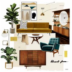 a collage of furniture and decor items