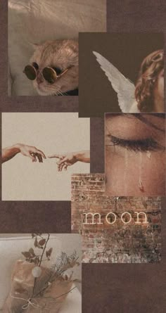 a collage of photos with the words moon written on them