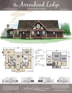 the arrowhead lodge floor plan is shown with measurements and details for each room in the house