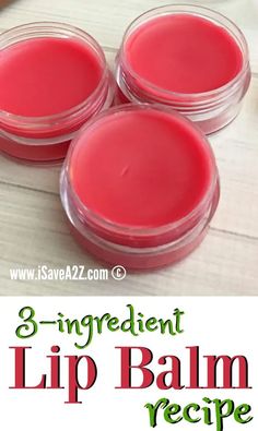 3 Ingredient Lip Balm Recipe 3 Ingredient Lip Balm, Joululahjat Diy, Lip Gloss Recipe, Homemade Lip Balm Recipe, Diy Lip Balm Recipes, Lip Balm Recipe, Resepi Biskut, Balm Recipe, Lip Scrub Diy