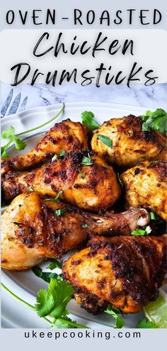 oven roasted chicken drumsticks on a white plate