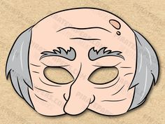 an old man's face with grey hair and gray eyes is shown in the shape of a mask