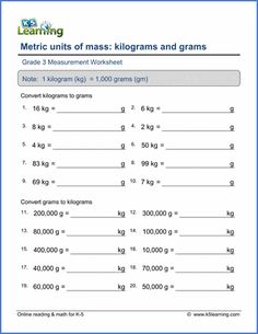 the worksheet for measuring mass and grams is shown in this image, it shows