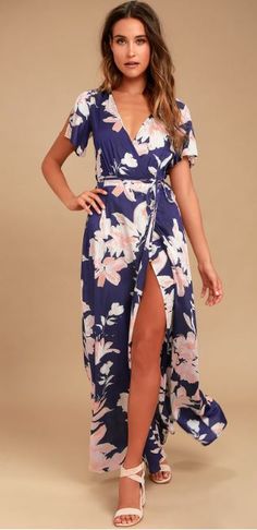 27 Best Outdoor Wedding Guest Dresses Under $100. Lulus Dresses, Wrap Maxi Dress, Bridesmaid Dresses Online, Blue Floral Print, Maxi Dress Blue, Maxi Wrap Dress