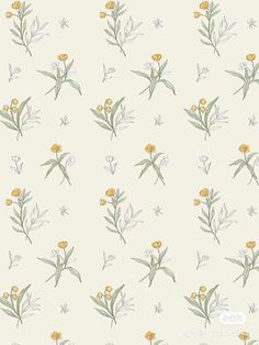 a wallpaper with yellow and white flowers on it