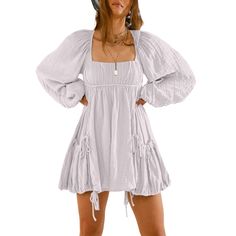 PRICES MAY VARY. Imported Pull On closure Hand Wash Only Long Sleeve Cute Dress, Fun Winter Dress, Long Sleeve Dress With Cowboy Boots, Fall Amazon Dresses, Short Church Dresses, White Dress Amazon, Utah Dresses, Flowy Dress With Boots, Homestead Dress