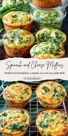 Try this delicious spinach and cheese muffins recipe. You'll need six large eggs, fresh baby spinach, creamy yogurt, crumbled feta cheese, and some sharp cheddar. Perfect for a savory snack or a quick breakfast option, these muffins are packed with flavor and nutrients. Enjoy the delightful combination of spinach and cheese in every bite. Spinach Quiche Cups, Cheese Muffins Savoury, Large Lunch Ideas, Spinach And Egg Muffins, Baby Spinach Muffins, Savory Muffins Healthy, Egg And Spinach Muffins, Muffins Recipes Easy Healthy, Spinach Dinner Ideas