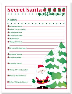 the secret santa printable christmas question sheet