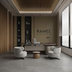 an office with two chairs and a desk in front of a window that reads ramez doctor