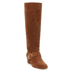 Size: 7.5 Color: Festival Brown Retail Price: $528 Low Wedge. Suede. Leather. Round Toe. Tory Burch Buckle On The Side, Which Is Adjustable. Knee Length. Tall Boots. Leather Sole. Neutral. Solid. Style# 51459 Low Heel Wedges, Low Wedges, Buckle Boots, Boots Leather, Boots Brown, Wedge Boots, Tory Burch Shoes, Tall Boots, Suede Boots