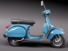 a blue scooter is shown on a gray background