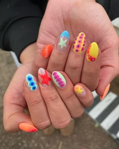 IN LOVE WITH THESE NAILS HOLY 🐄 Cute Funky Nails Summer, Fun Summer Nails 2024, Bright Fun Nails, Funky Summer Nails, Summery Nails, Glow Nails, Grand Haven, Classy Acrylic Nails