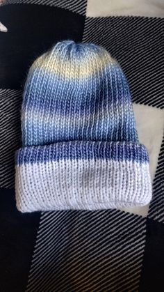 Supper cute blue and white beenie Reverable aswell!! 9/12 in  881/2 in  Cold wash Blue Winter Beanie, Cute Blue Winter Hat, One Size Blue Beanie Cap, Blue Casual Beanie One Size Fits Most, Blue Casual Beanie One Size, Casual Blue Beanie, One Size Fits Most, Blue Warm Beanie One Size, Blue Casual Beanie, Casual Blue Knitted Hat