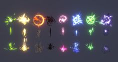 a group of different colored lights in the shape of letters and numbers on a black background