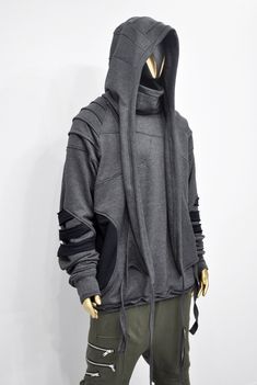 Hoodie Oufit, Techwear Hoodie, High Neck Jacket, Cyberpunk Outfit