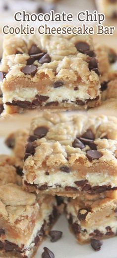 chocolate chip cookie cheesecake bar on a plate