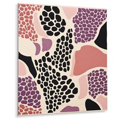 an abstract painting with pink, purple and black shapes on white background canvas wall art print