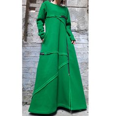 Casual Long Sleeve Dresses With Zipper Closure, Casual Long Sleeve Dress With Back Zipper, Long Sleeve Winter Dresses With Zipper Closure, Green Long Sleeve Outerwear With Zipper Closure, Green Long Winter Dress, Long Green Winter Dress, Long Green Dresses For Fall, Winter Dresses With Long Sleeves And Back Zipper, Green Long Sleeve Dress For Fall