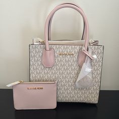 Brand New Michael Kors Handbag With Matching Card Case. Comes With Crossbody Strap. Michael Kors Bag And Wallet, Mc Purses Michael Kors, Purse Gift Basket Michael Kors, Mala Michael Kors, Pink Mk Bag, Pink Wallet With Dust Bag For Travel, Pink Wallets For Daily Use With Dust Bag, Designer Beige Bags With Card Slots, Elegant Pink Shoulder Bag With Interior Card Slots