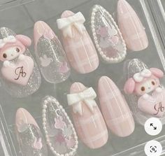 Cute Nails Sanrio, Cute Sanrio Nails, Sanrio Nail Art, My Melody Nails, Nails Sanrio, Gell Nails, Sanrio Nails, Nail Inspired, Bridal Nails Designs