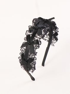 Black Casual   Lace Plain Wide Headband    Women Accessories Cheap Black Hair Accessories As Gifts, Hand Accessories For Black Hair, Cheap Black Headband, Cheap Adjustable Black Hair Accessories, Cheap Black Headband For Costume Party, Tomie Headband, Goth Rose Headband, Lace Hair Accessories, Diy Hair Accessories Ribbon