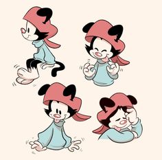 some cartoon characters with different expressions on their faces and hands, one is holding the other's head