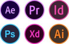 adobe and photoshopped logos with the letters in different colors, including pink, blue,